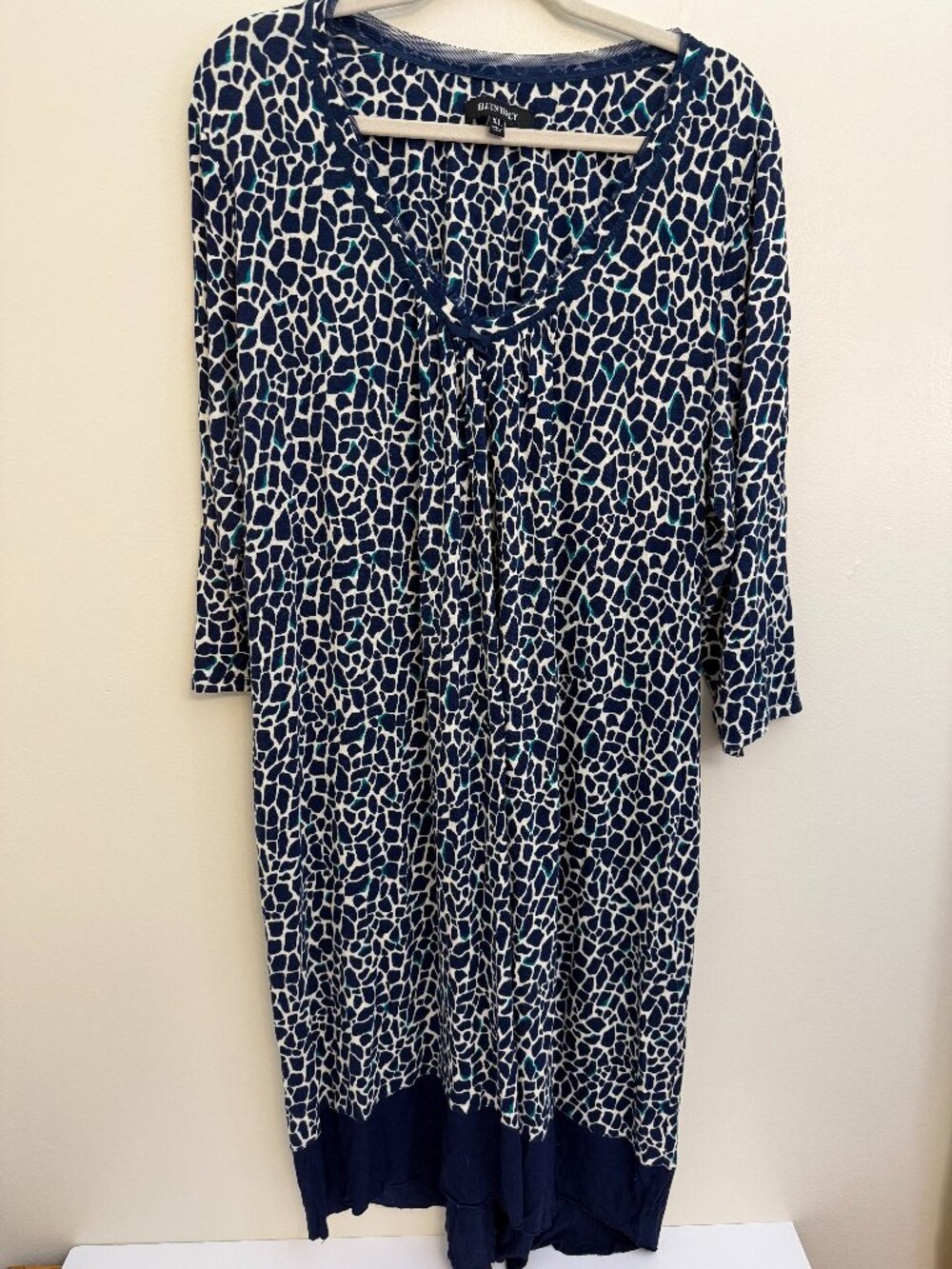 Ellen Tracy Sleepdress PJ Womens XL Blue White Long Sleeves Pullover Lightweight